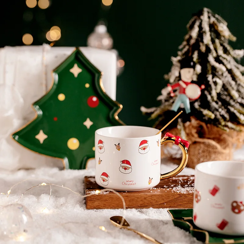 

Christmas gift ceramic exquisite coffee cup with saucer with spoon girl creative cartoon ins cute