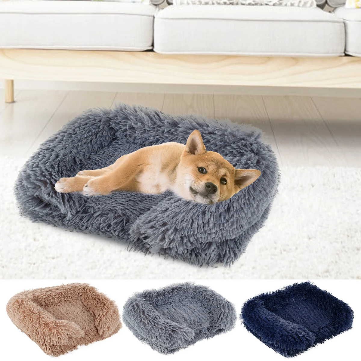 

Кровать для собаки, мягкая плюшевая удобная домашняя кровать, прямоугольная, зимняя, теплая, спальная кровать для питомца, съемная, машинная...