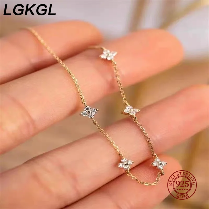 Женское ожерелье из серебра 100% пробы с цирконом 18 к