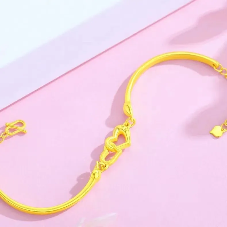 Вьетнамский жесткий золотой браслет в иностранном стиле женский форме сердца