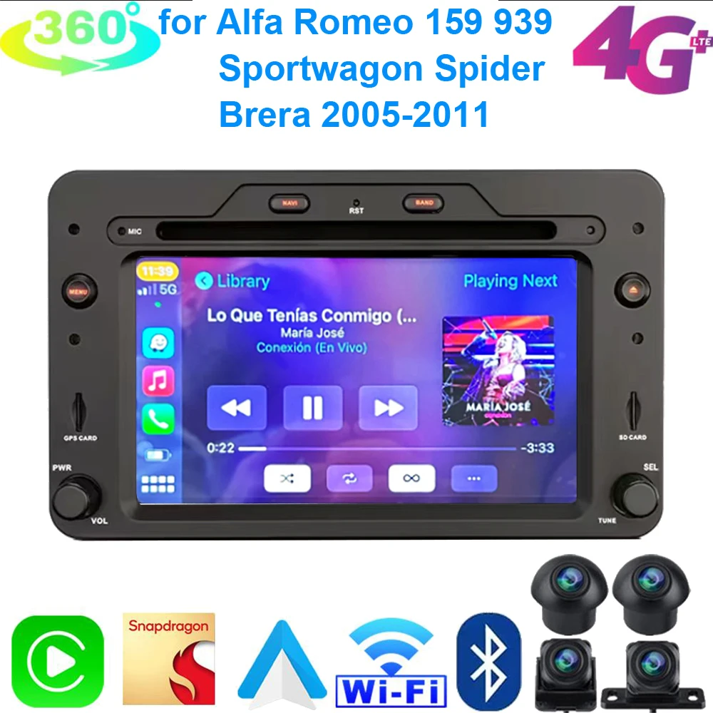 Для Alfa 2005 2006 2007 2008 2009 2010 2011 Romeo Brera 159 Sportwagon Spider Carplay Android автомобильный плеер GPS-радио