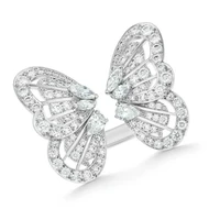 hot sale butterfly insect shaped crystal open adjustable ring micro paved aaa cz rhinestone zircon for women wedding jewelry