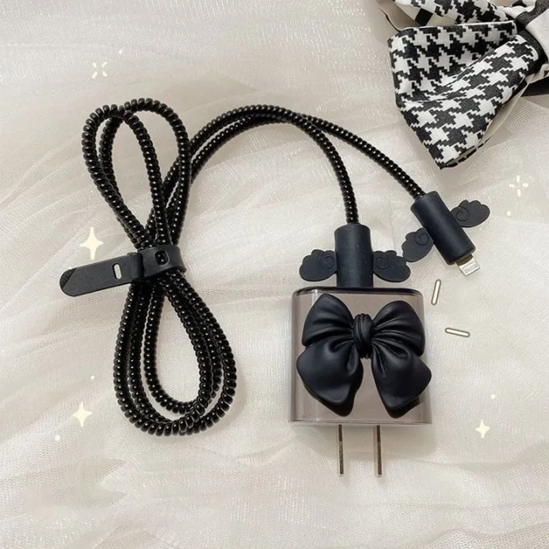Фото Black Love Bow 18 Вт/20 Вт USB-зарядное устройство, защитный чехол, защита кабеля для Apple iPhone 16 15, зарядный кабель, веревки для зарядного устройства для передачи данных №4