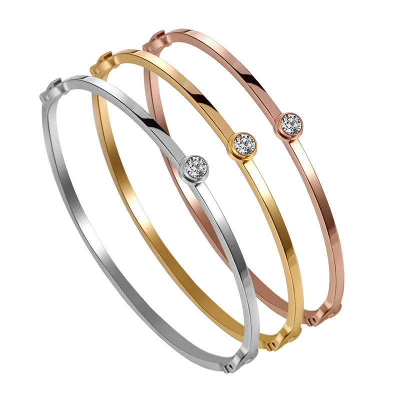 

Women's Bangle Fashion, Luxury Simple 18K Stainless Steel Bangles Woman Charm Cuff Bracelet Wristband Jewelry