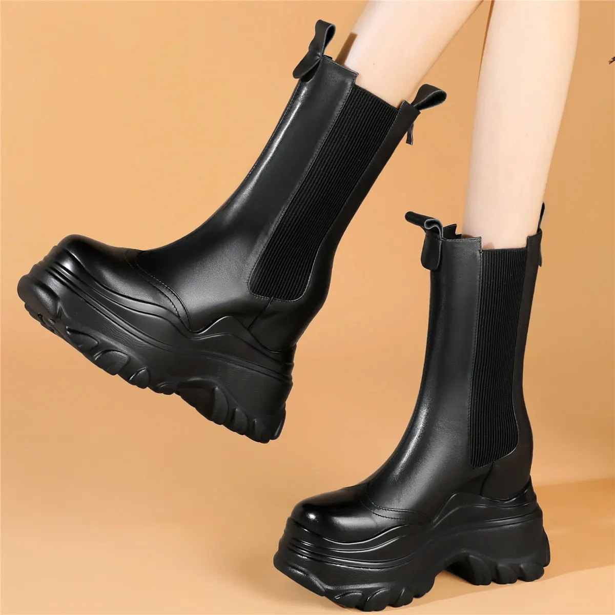 

Round Toe Platform Pumps Women Genuine Leather Wedges High Heel Ankle Boots Female Winter Warm Fashion Sneakers Casual Shoes