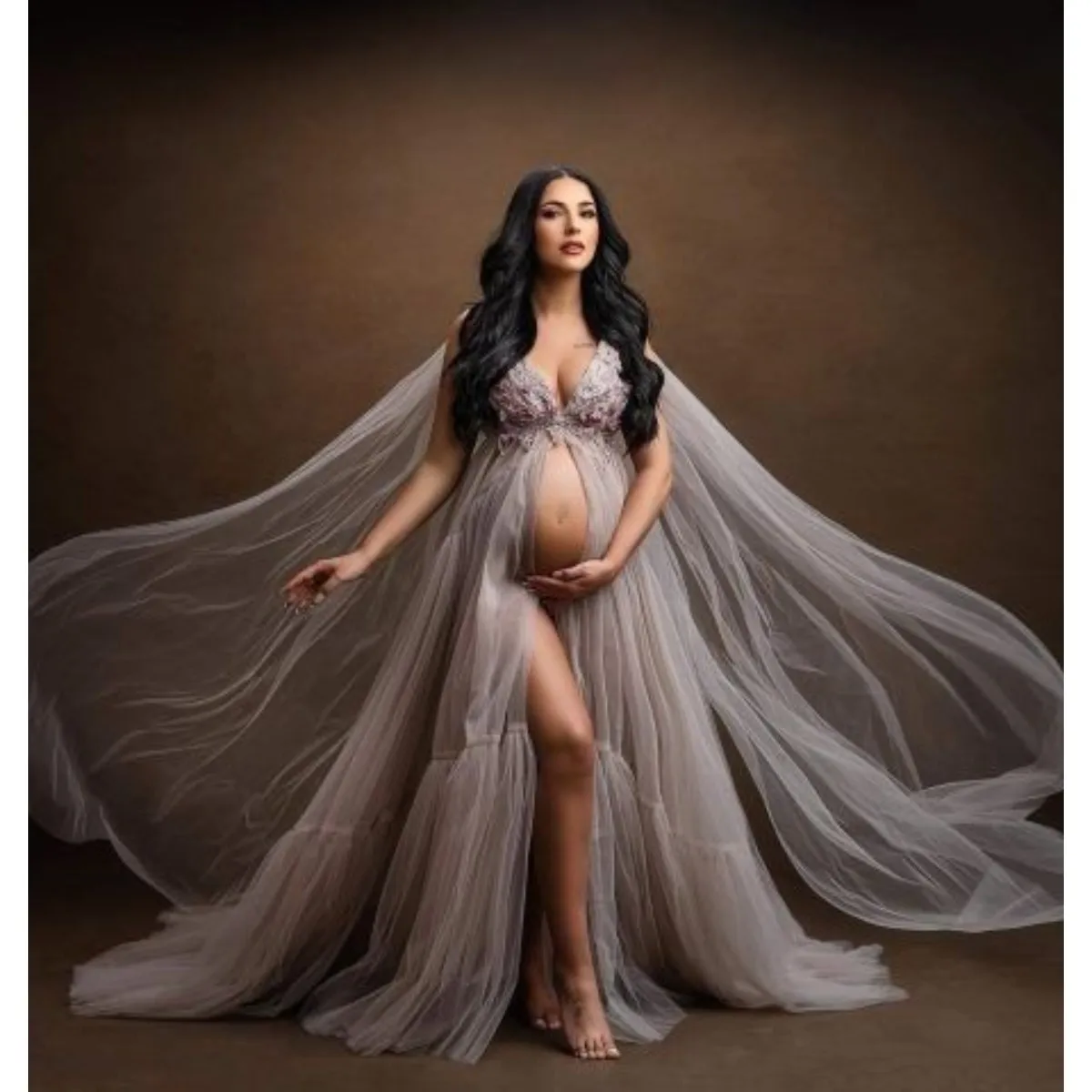 

Two Pieces Maternity Dresses with Shawl Photography Fairy Baby Shower Robe for Pregnant Women Sweetheart Neck Robe De Mariée