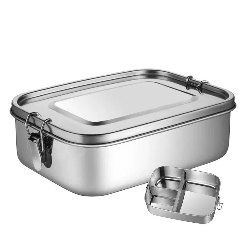 304 Stainless Steel Square Lunch Box Sealed Insulation Bento Box Student Lunch Box Canteen Large Capacity Compartment Lunch Box images - 6