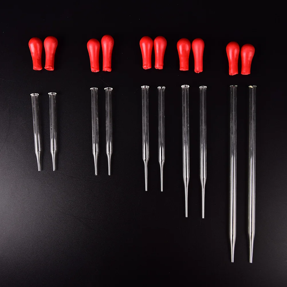 

2PCS 9cm/10cm/12cm/15cm/20cm Durable Long Glass Experiment Medical Pipette Dropper Transfer Pipette Lab Supplies With Red Rub