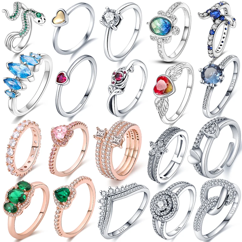 

2023 Women's Ring 100% 925 Sterling Silver Wholesale Popular Blue Crystal Gold Rose Gold Heart Ring Wedding Party Charm Jewelry