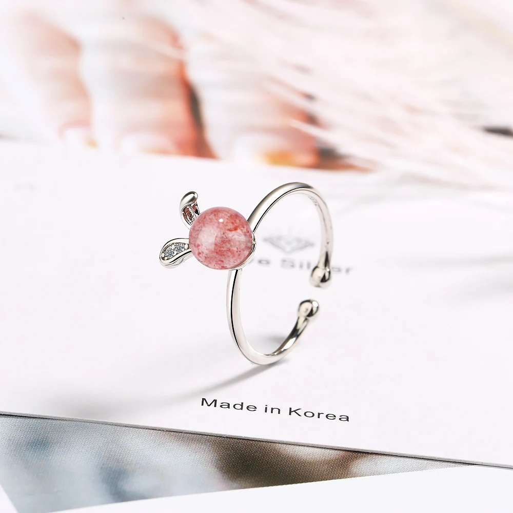 

Todorova Fashion Jewelry Pink Strawberry Crystal Lovely Rabbit Open Rings For Women Children Finger anel feminino