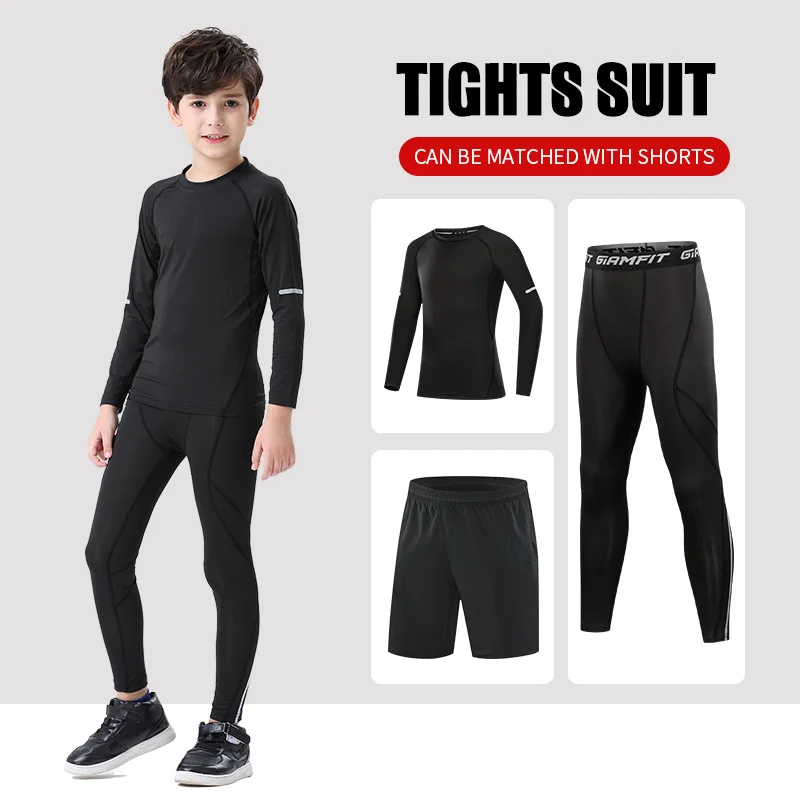 Winter Thermal Underwear For Kids Outdoor Running Set Boy Gym Jogging Compression Tights Workout Thermal Tights Child Soccer Kit