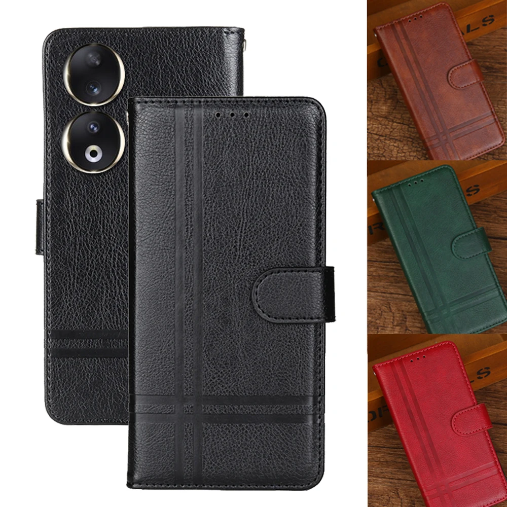 Чехол для Honor 90 кожаный флип-кошелек с магнитной подставкой держатель карт чехол