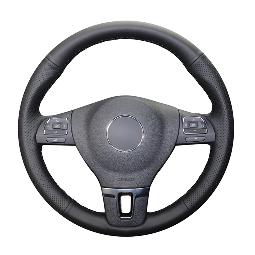 

Black Genuine Leather Hand-stitched Car Steering Wheel Cover for Volkswagen VW Gol Tiguan Passat B7 CC Touran Magotan Sagitar