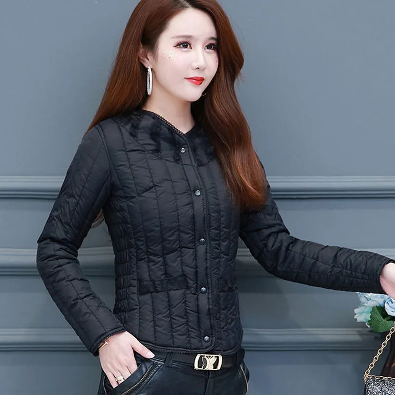 

Parka Women's Slim Short Coats Jackets 2023 Winter Fashion Cotton-Padded Lace Splicing Thickening Keep Warm Skinny Parkas Woman