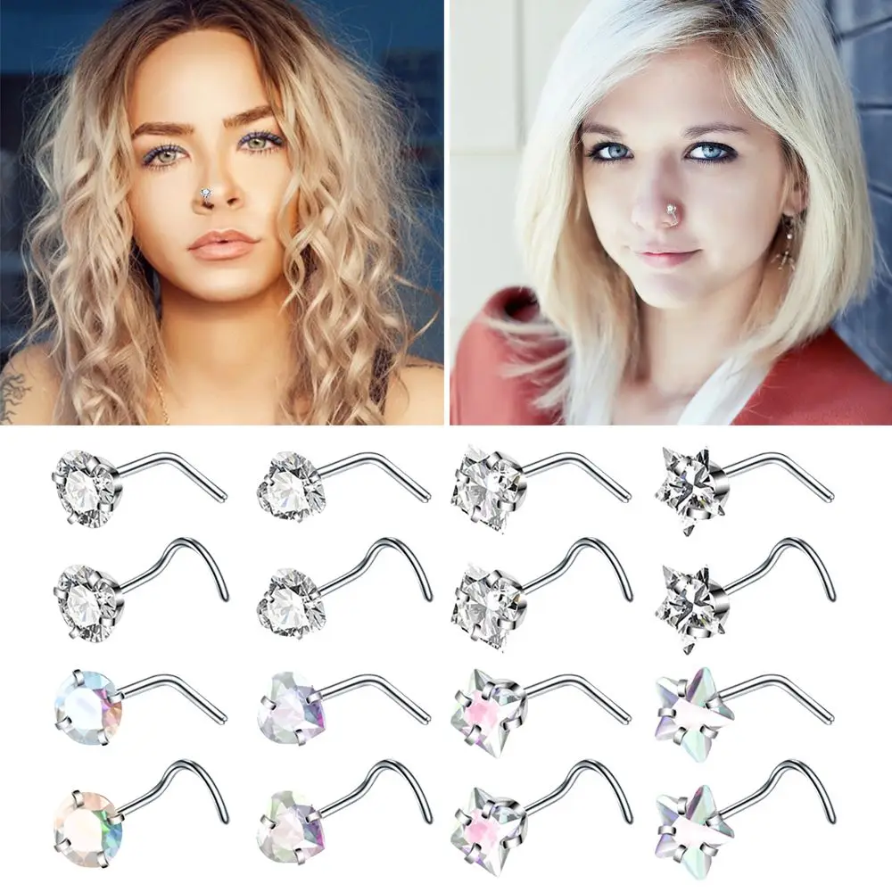 L Screw Shape Surgical Steel Body Piercing Pins Piercing Thin Gem Nose Ring Nostril Hoop Nose Studs Belly Button Ring