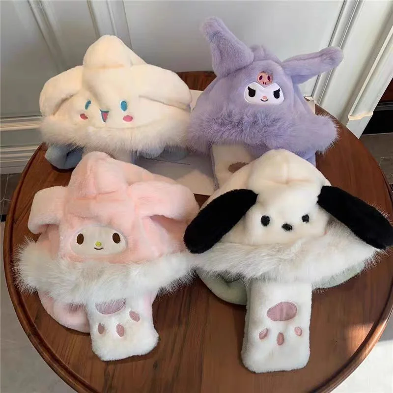 Плюшевый шарф для девочек Sanrio Melody Kuromi Y2k с капюшоном Новые теплые детские