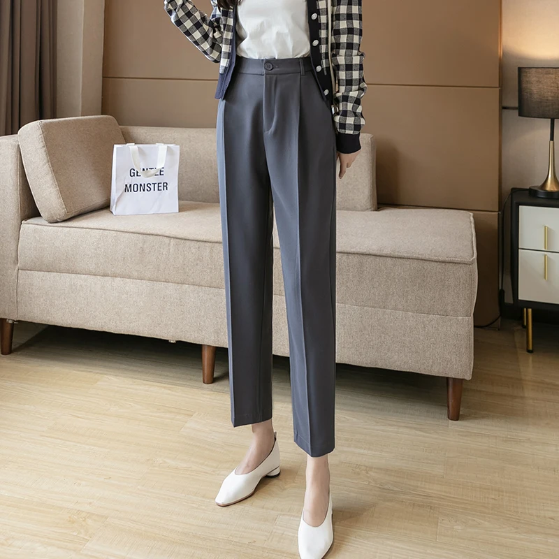 

High-Waisted Korean Straight Ankle Length Harem Pants Autumn New Suit Casual Harajuku Solid Women Pants Pantalones De Mujer 330B