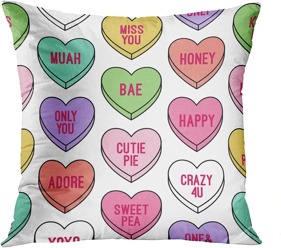 

Красочный чехол в виде сердца с изображением конфет, скрытая молния, домашний женский чехол, 18x18 дюймов, чехол-подушка