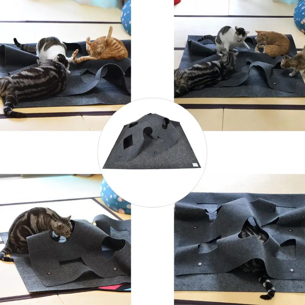 

Fashion Cute Pet Cat Blanket Toy Activity Play Mat Holes Collapsible Pet Rug Training Scratching Bed Pet Supplies Accessories