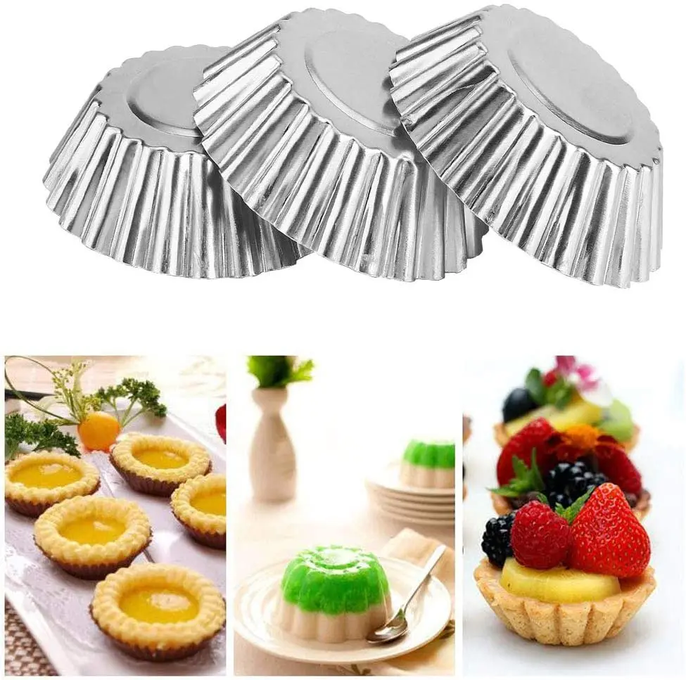 

100 Pcs Disposable Foil Tart Moulds Fresh Flower Shaped Cupcakes and Muffins Baking Cups Non-Stick Base Small Capacity