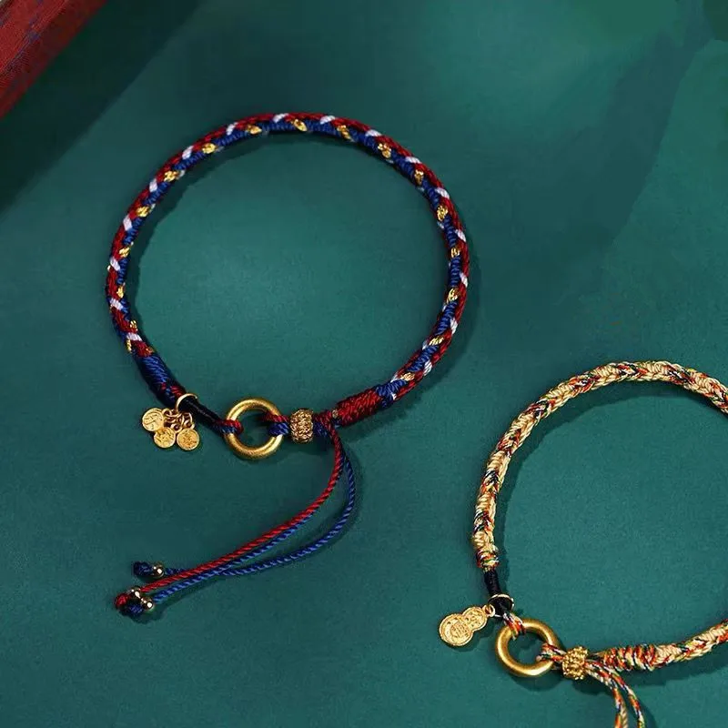 Плетеный вручную разноцветный веревочный браслет с листьями тыквы женский для