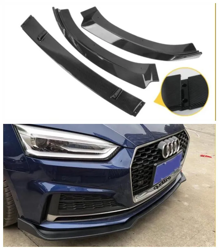

High Quality 3pcs/1set ABS Carbon Fiber Car Front Lip Splitters Diffuser Bumper Protector For AUDI A5 S5 RS5 2017-2020