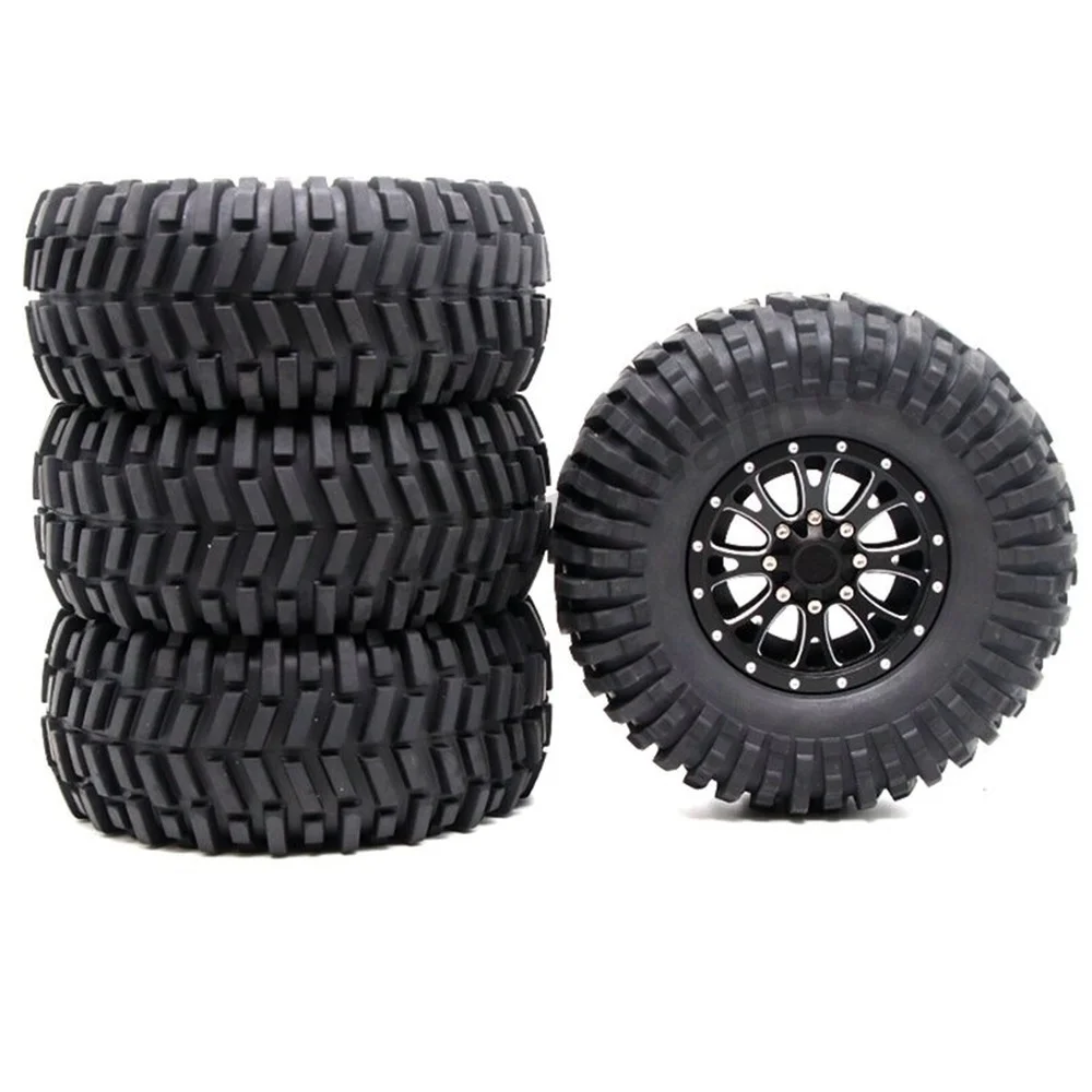 Enlarge 4PCS 2.2 Inch Rubber Tyres & Black Metal Beadlock Wheel Rim for 1:10 Axial SCX10 Traxxas TRX-4 RC Rock Crawler RC Car