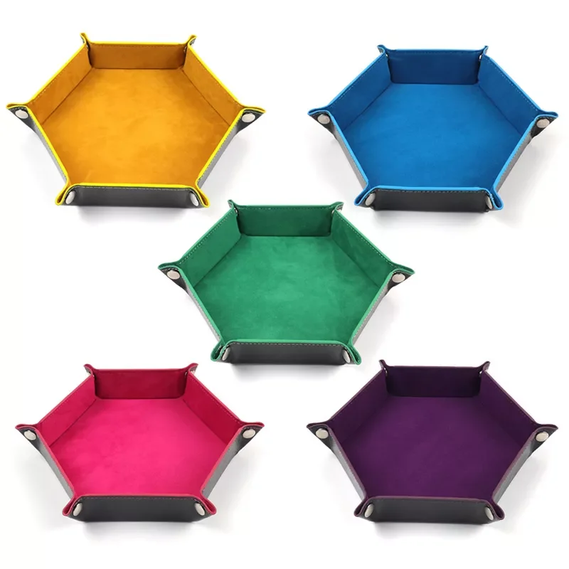 

Leather Velvet Folding Hexagon Dice Tray Collapsible Rolling Board Game Storage Box Home Sundries Storage Tray 17.5cm