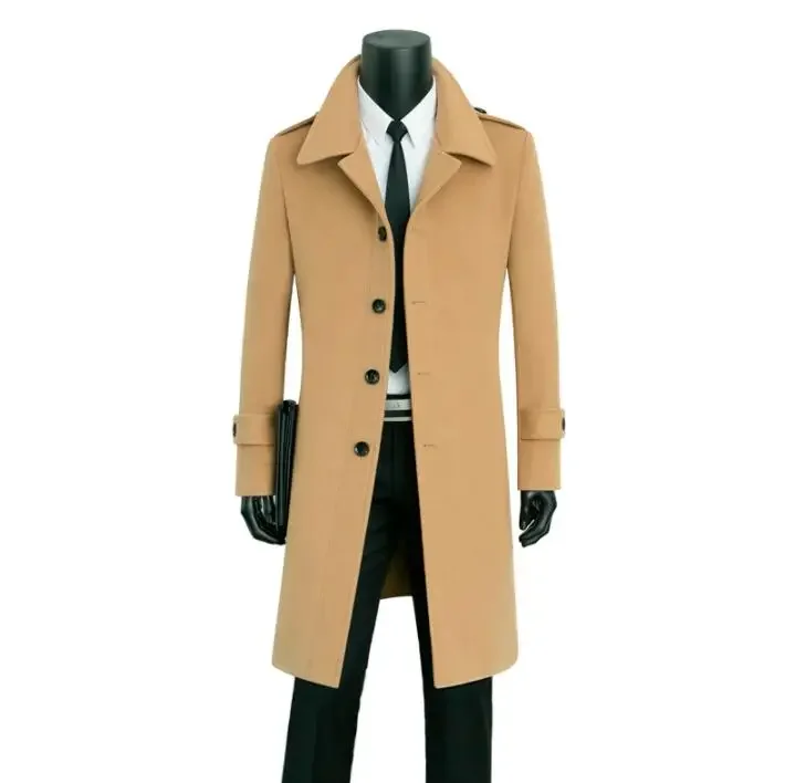 Мужское повседневное шерстяное пальто черное утепленное однобортное