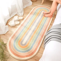 oval long bedside carpet rainbow striped rug soft non slip living room floor mat bedroom area rug thick furry carpet home decor