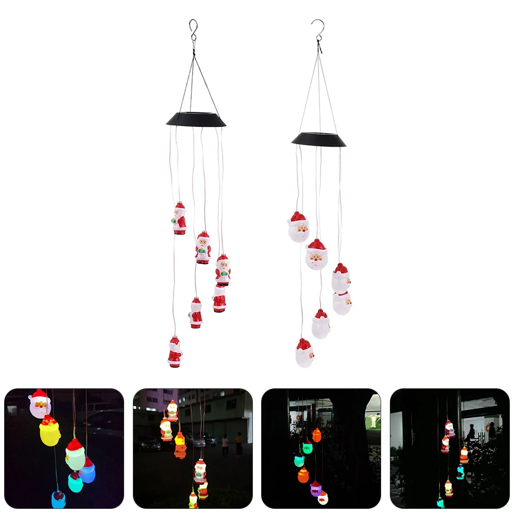 

2Pcs Santa Shape Wind Chime Lamp Solar Christmas Hanging Lamp Garden Decor