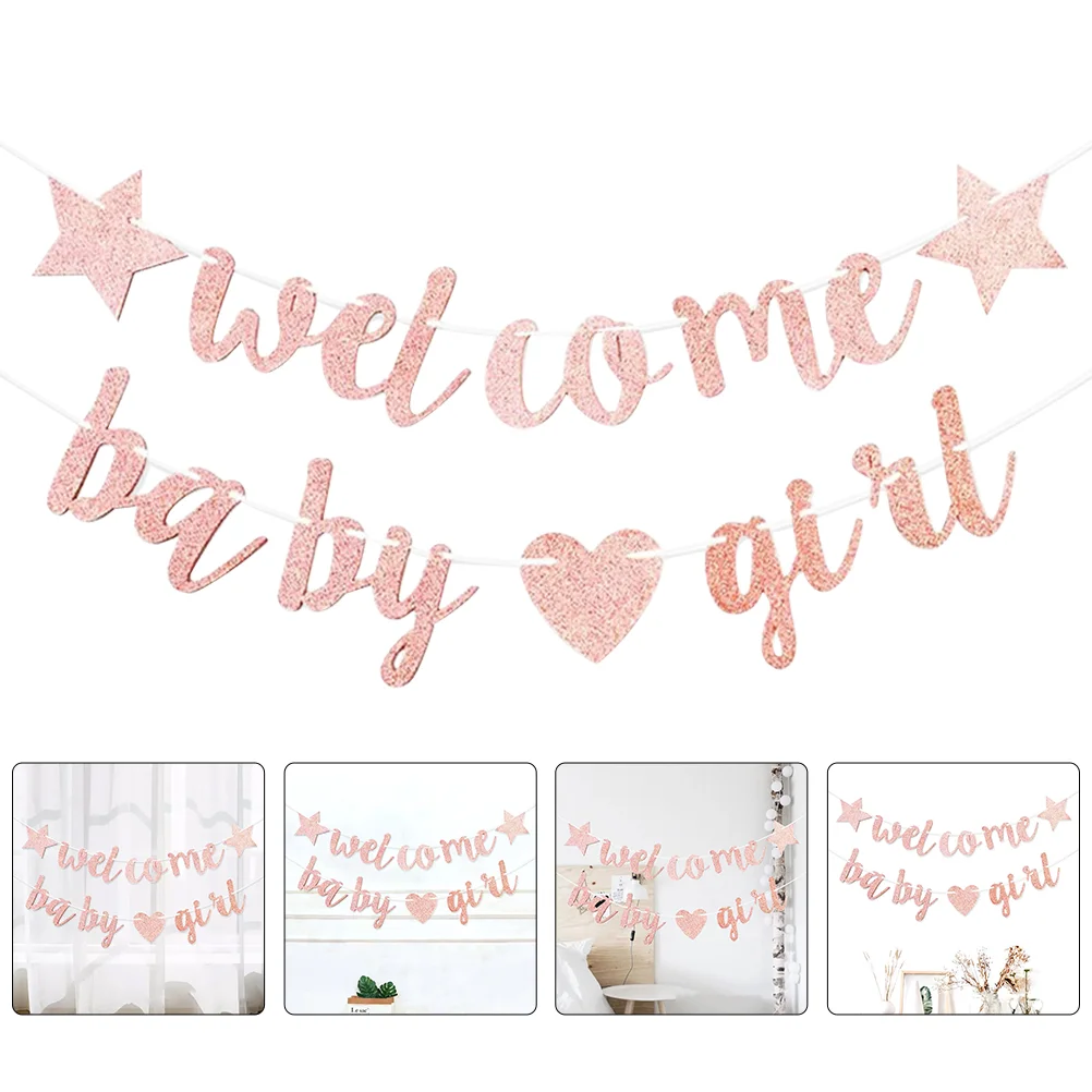 

Baby Banner Party Welcome Shower Birthday Gender Reveal Decoration Supplies Bunting Garland Girl Flag Hanging Glitter Flags