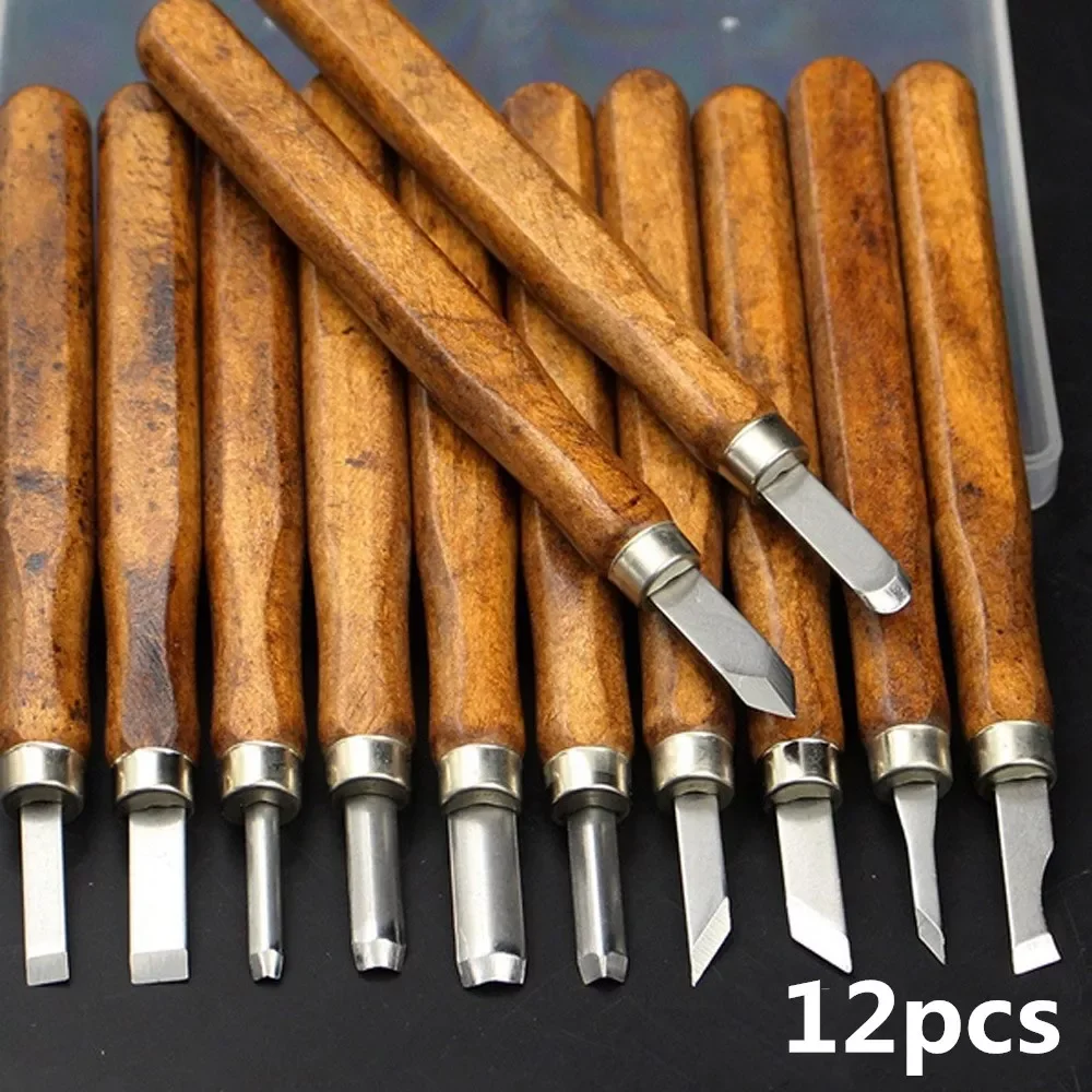 

12pcs Wood Carving Knives Set Kit Carbon Steel Wood Carving Tool Chisel Knife Tools Set Woodcut for Sculpture DIY Hand Craft