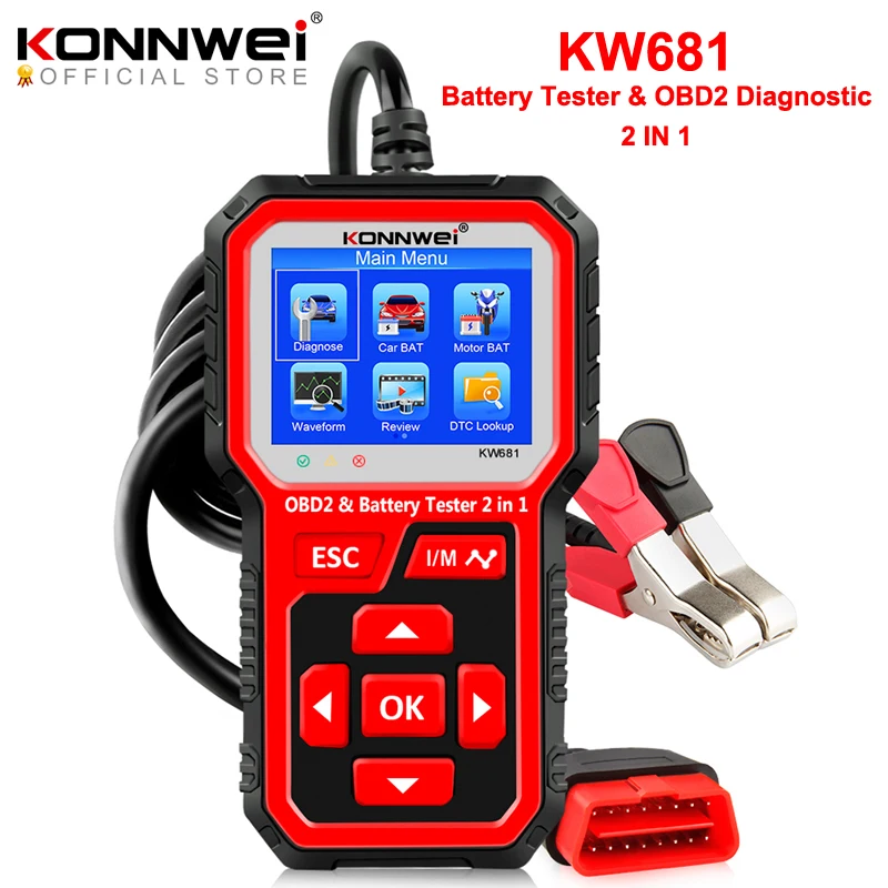 2 в 1, автомобильный диагностический прибор KONNWEI KW681, 2000 в, 12 В