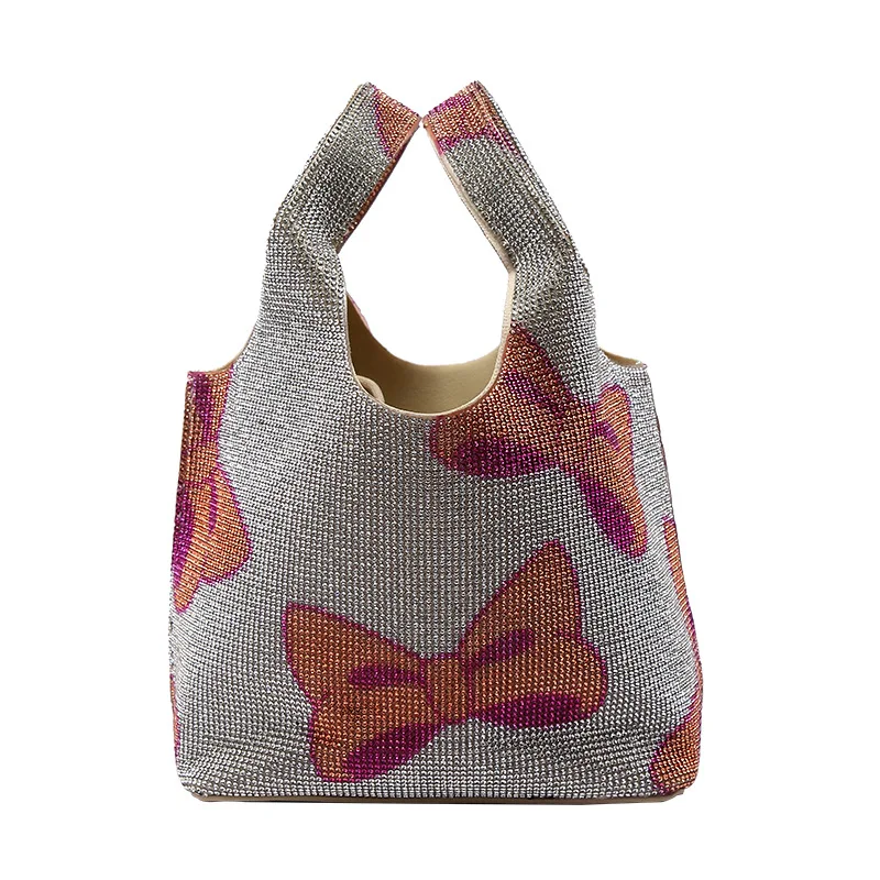 Rhinestone Bow Mini Bag Bucket Bow Ita Bag New Pink Women Handbag Tote Small Ladies Sling Bag Crossbody Messenger Bolso Mujer