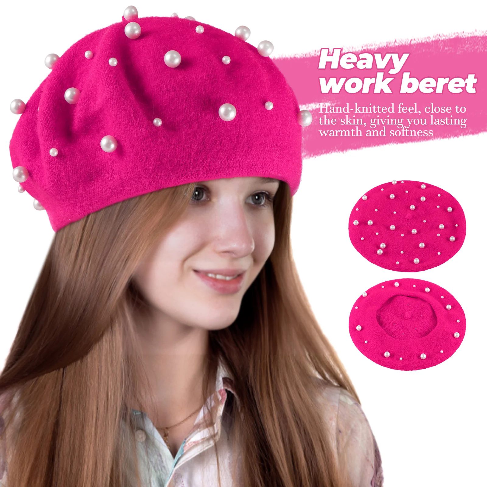 Женский жемчужный берет осенний кашемировый роскошный тяжелый рабочий