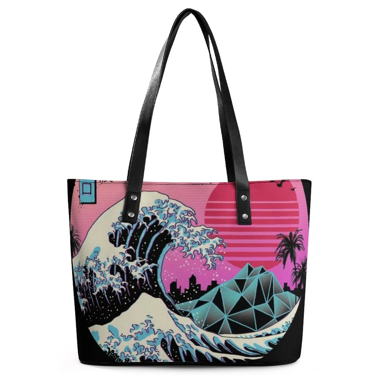 

The Great волновые сумочки для женщин Ретро Vaporwave Сумка-тоут стильная пляжная сумка на плечо с карманом на заказ PU кожаные ручные сумки