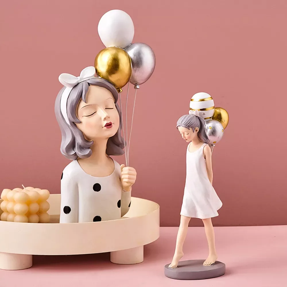 

Modern Balloon Girl Figurine Resin Character Statue Nordic Home Decor Chic Girl Birthday Gift Bedroom Desk Ornament Wedding Gift