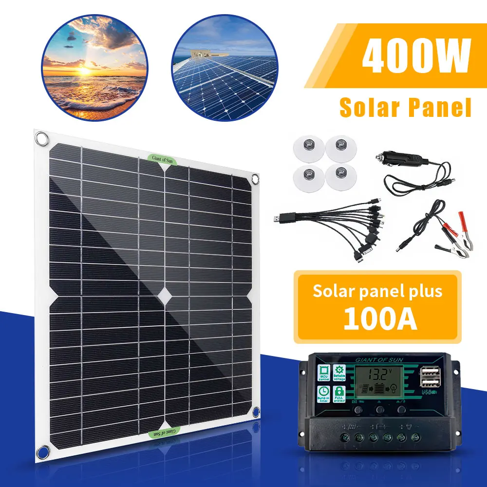 

400w Solar Charging Pad Kit 100A Controller USB Solar Charger for Camera MP3 Cell Phone Charging Outdoor Camping Emergency