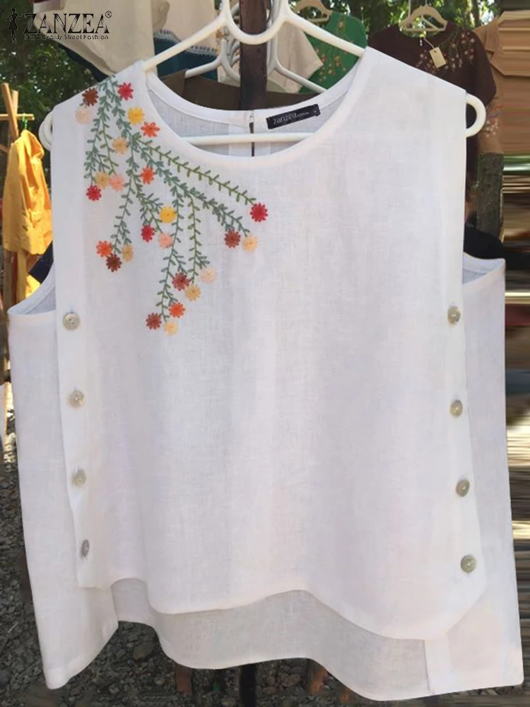 ZANZEA мешковатый жилет с праздничными пуговицами женские майки цветочным принтом