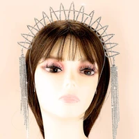 fashion sweet girl rhinestone long tassel hair hoop wedding bride headdress womens shiny crystal crown headdress gift