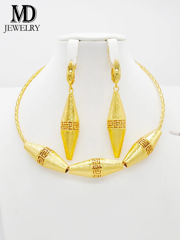 African fashion gold color jewelry sets contains necklace earrings bridal wedding engagement party gift jewelry set
