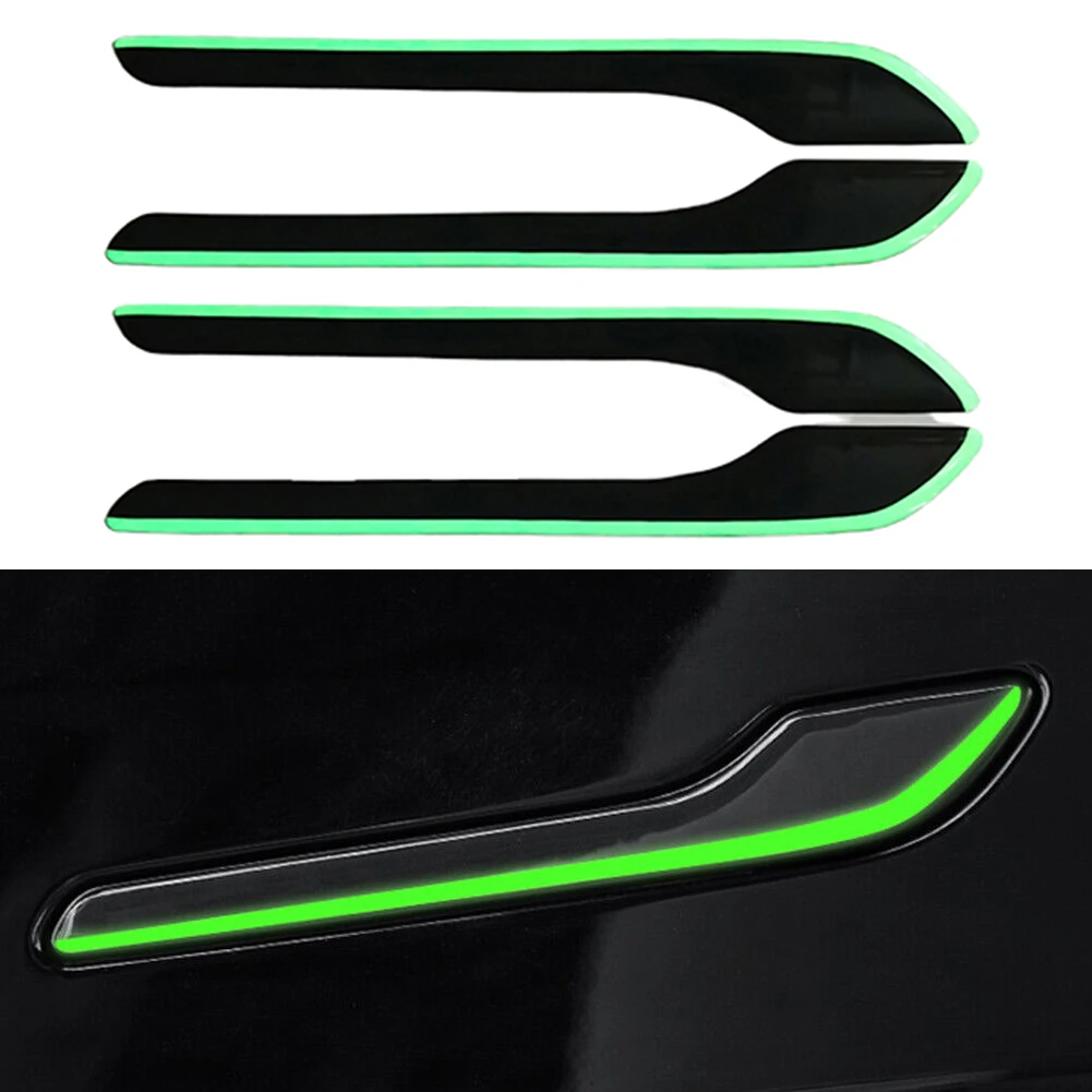 4pcs 3D Car Door Handle Stickers Scratch-Resistant Stickers Car Safety Reflective Strip For Tesla Model 3 Luminous Auto Stickers