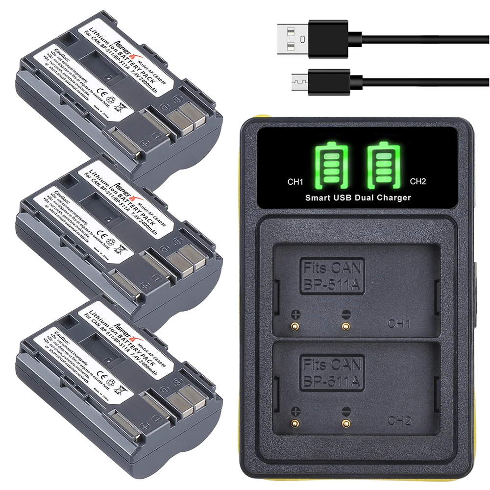 

BP-511A BP-511 Battery + BP511 BP511A Battery Charger for Canon EOS 40D 5D 50D 20D 300D 10D 30D 5D Mark I, PowerShot G1 G2 G3 G5