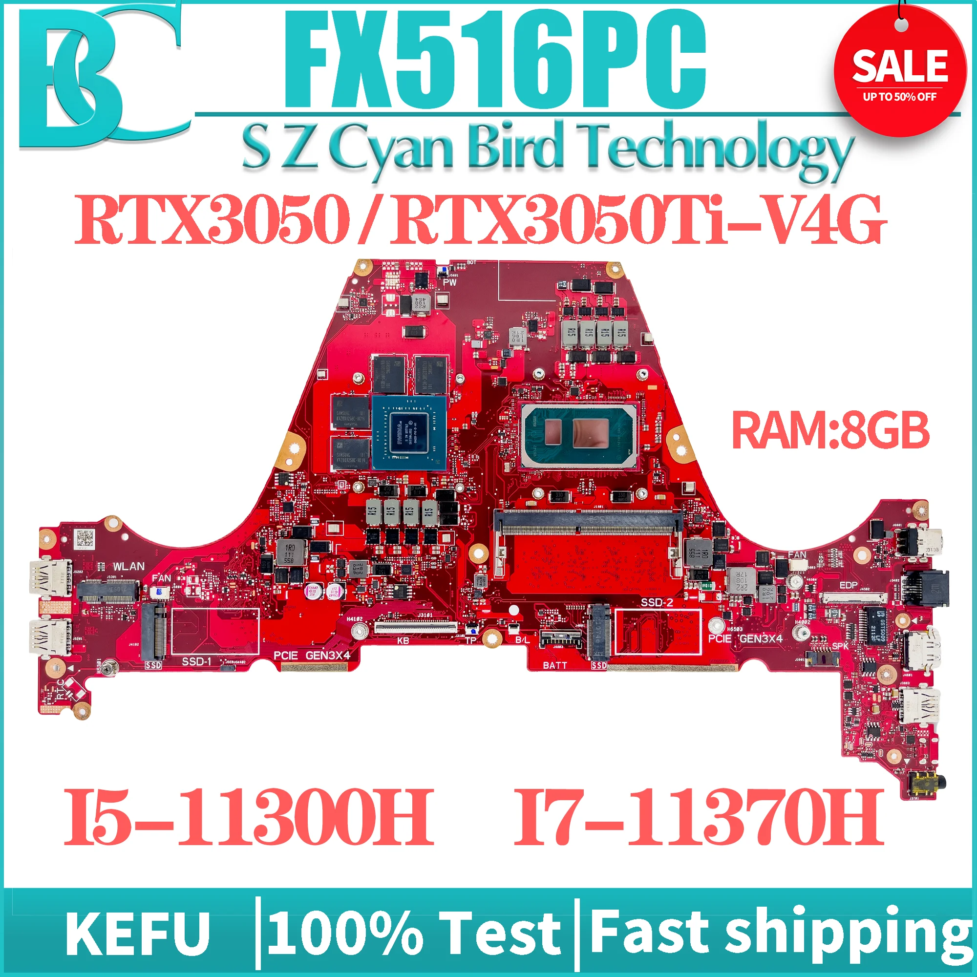 

KEFU FX516PC Motherboard I5 I7 RTX3050TI For Asus TUF Dash F15 FX516PCZ FX516PE FX516PM FX516PR Laptop Mainboard 100% TEST OK