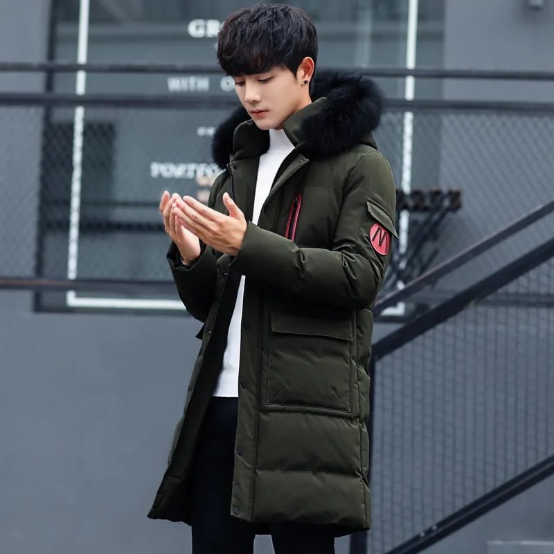 2021 new model mainly focuses on medium long men's fur collar down jacket Korean version of Hong Kong style cotton padded jacket