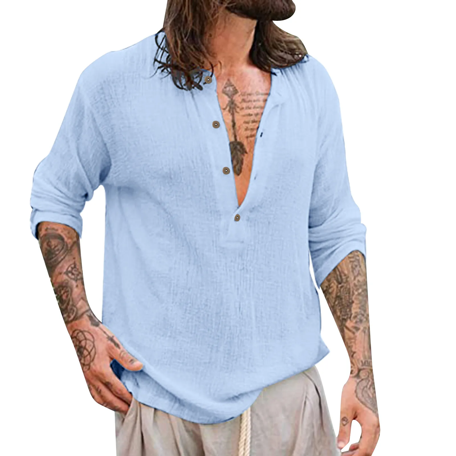 

Men Blouse Casual Top Shirt Fashion Simple Comfortable Solid Button Collar Shirts Loose Elegant Linen Summer Tops Men Work Shirt