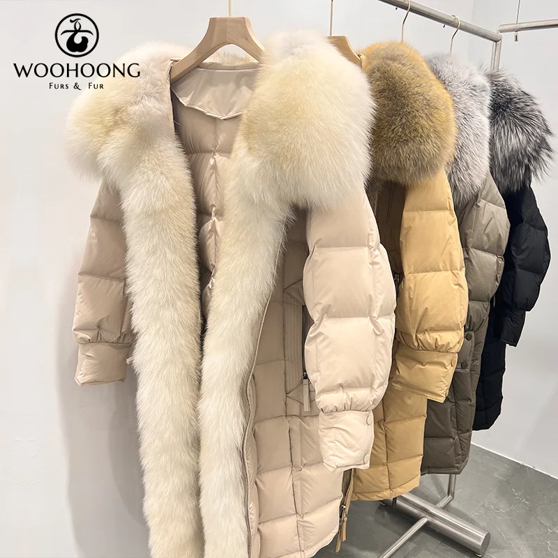 Enlarge Autumn and winter clothes in 2023, fur coat, fox big fur collar placket, white goose down down jacket, women's long style