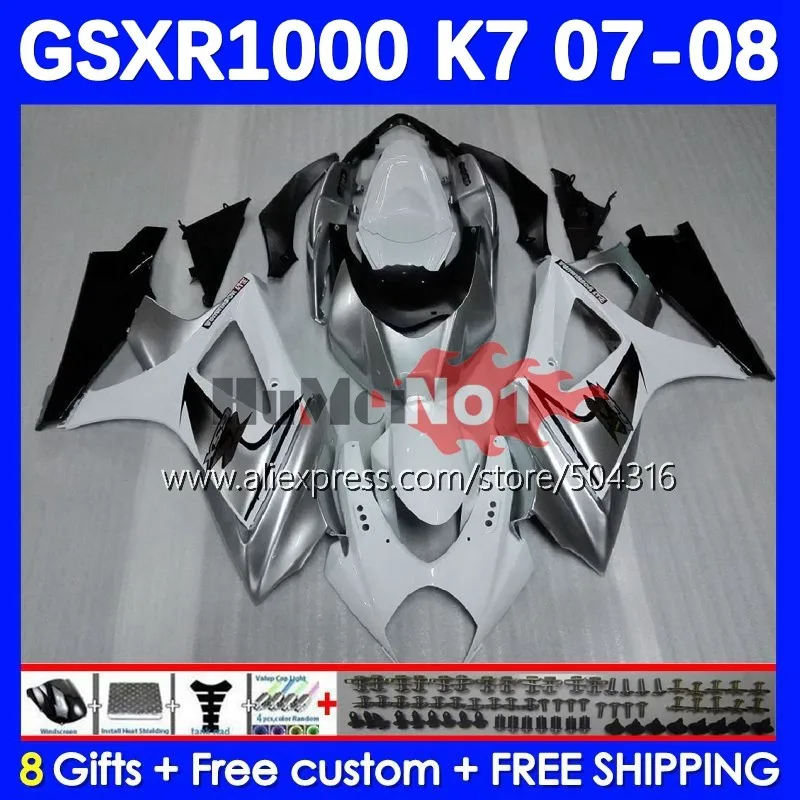 

Body Kit For SUZUKI GSXR1000 K7 GSX-R1000 GSXR 1000 22No.5 white silvery 1000CC GSXR-1000 GSX R1000 07 08 2007 2008 OEM Fairing