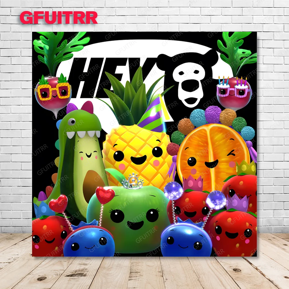 

GFUITRR Hey Bear Sensory Photography Backdrop kids Birthday Cartoon Fruit Show Photo Background Pineapple Photo Booth Props